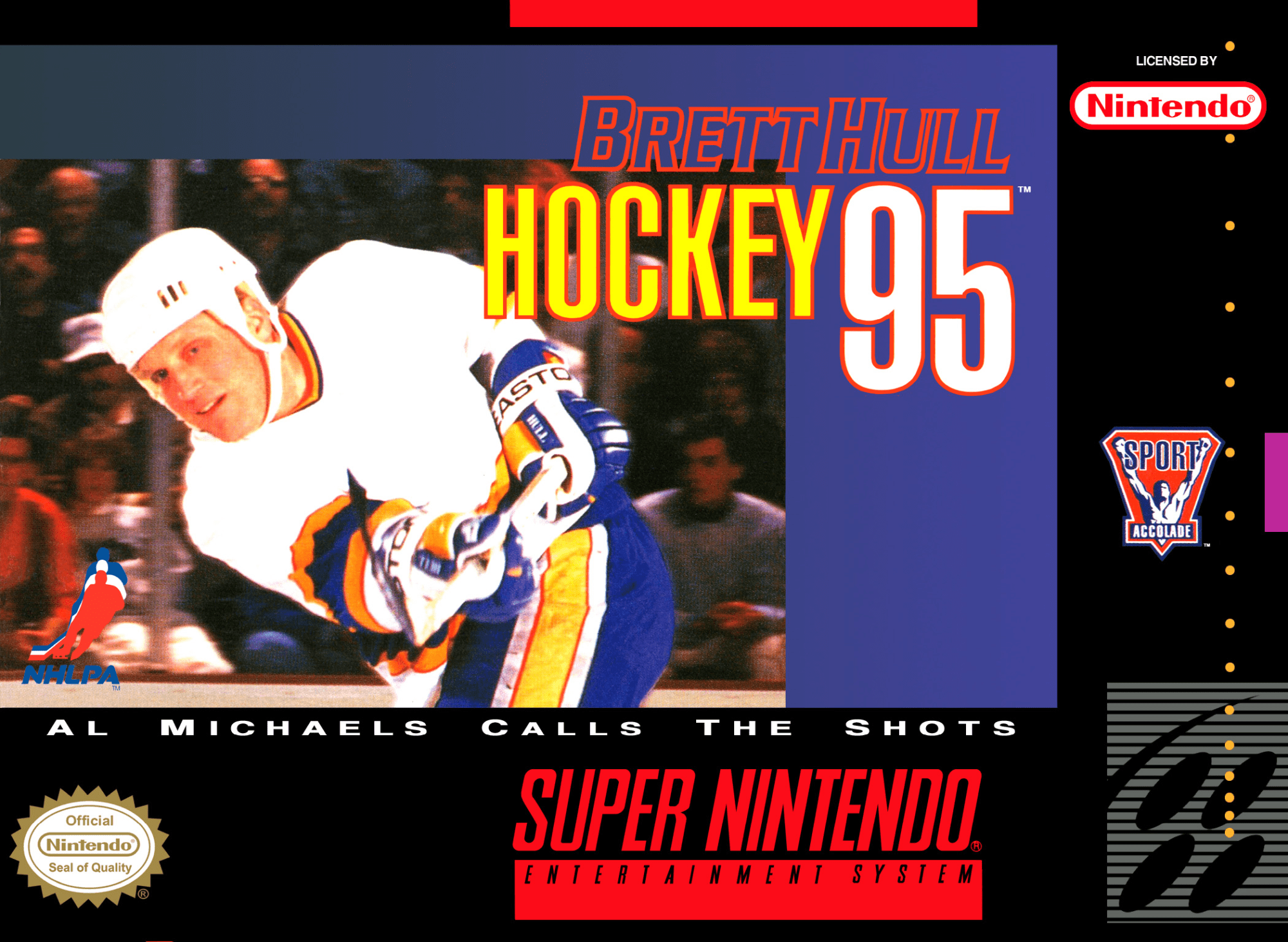 Brett Hull Hockey '95 box art for Super Nintendo